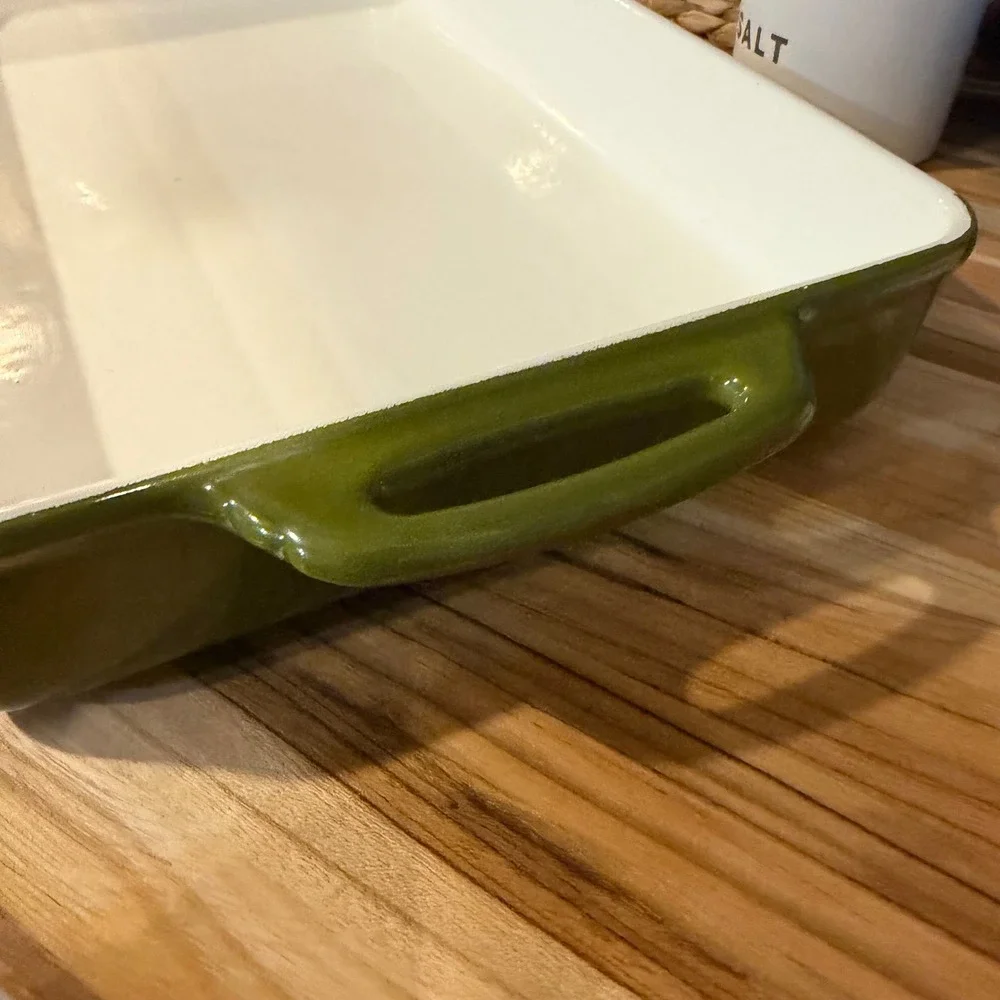 Vintage Copco Michael Lax Denmark Olive Green Enameled Cast Iron Baker 14